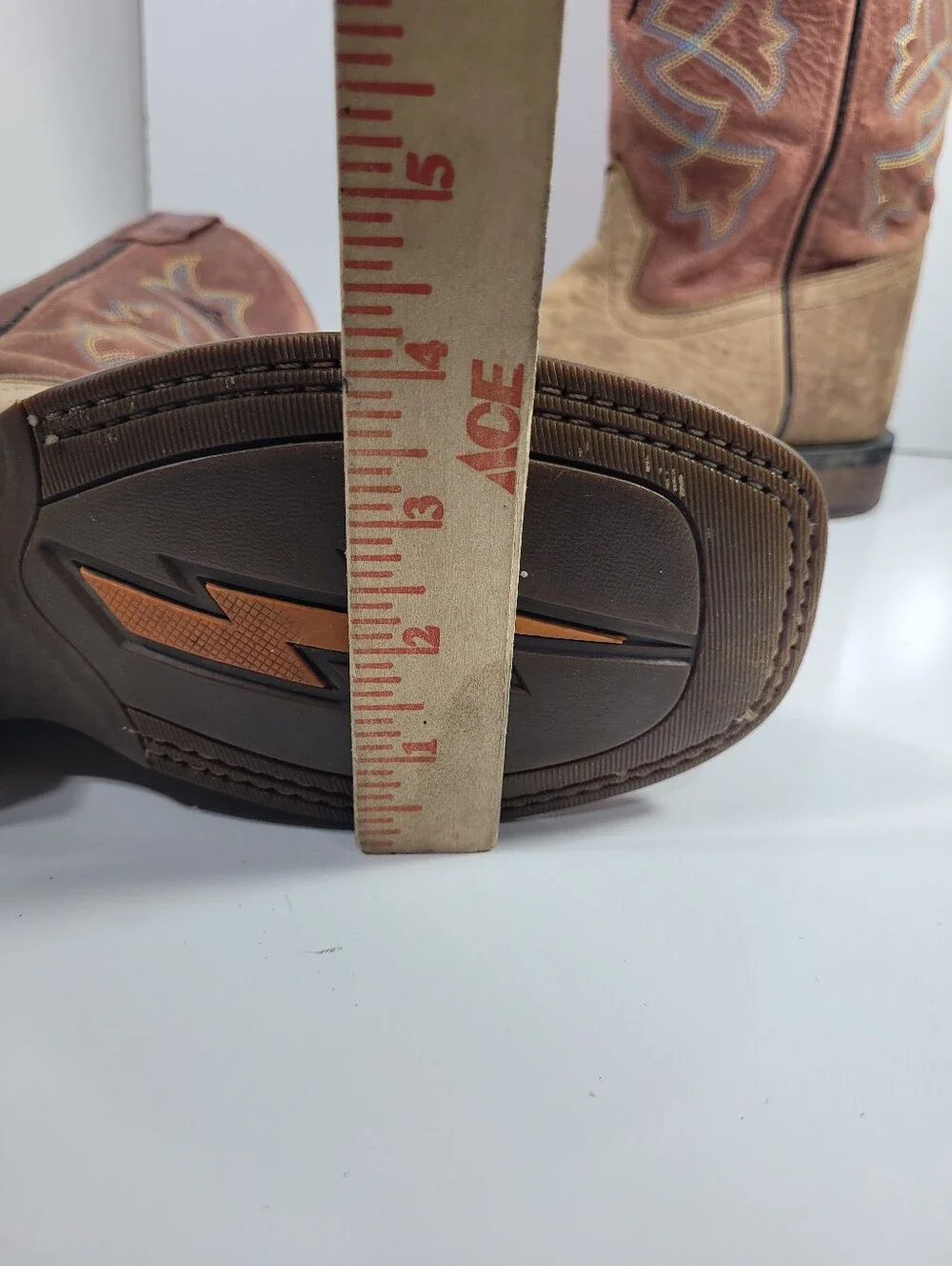 Old West BSY1912 Kids Cowboy Boots Broad Square Toe Tan Leather Youth Size 5 D
